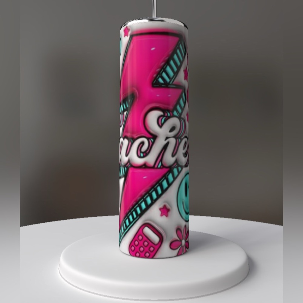 Teacher 3D effect Vibrant pink&blue 20 oz. stainless steel tumbler NWT